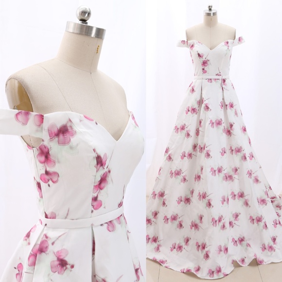 Shankara Dresses Off Shoulder Print Ball Gown Formal Prom Dress